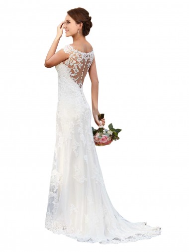 Illusion Bateau Neckline Fit and Flare Lace Wedding Dress Geelong