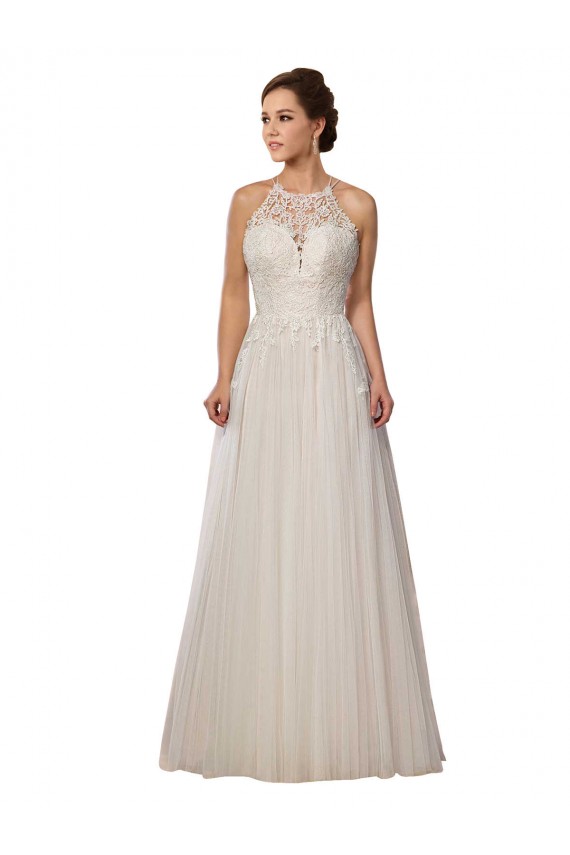 Illusion Halter Lace Boho Wedding Dress with Plunging Sweetheart Bodice Geelong