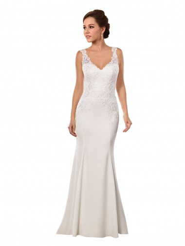 Shop V-Neck Mermaid Crepe Wedding Dress with Lace Bodice Geelong