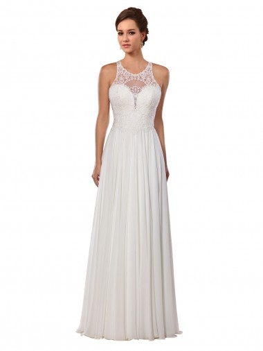 Shop Illusion Neck A-Line Lace and Chiffon Beach Wedding Dress Geelong