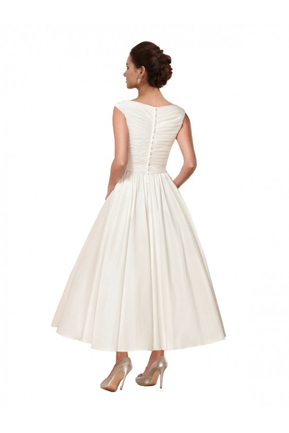 V-Neck A-Line Short Ankle Length Satin Wedding Dress Geelong