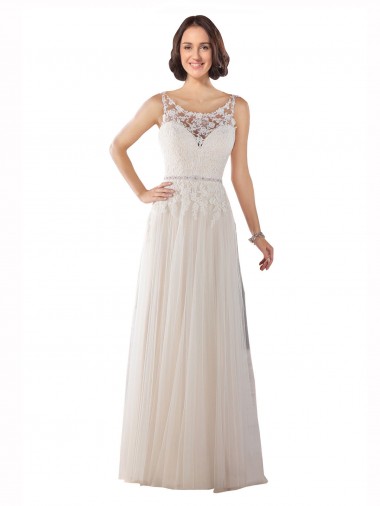 High Lace Neck Illusion Back Tulle Boho Wedding Dress Geelong