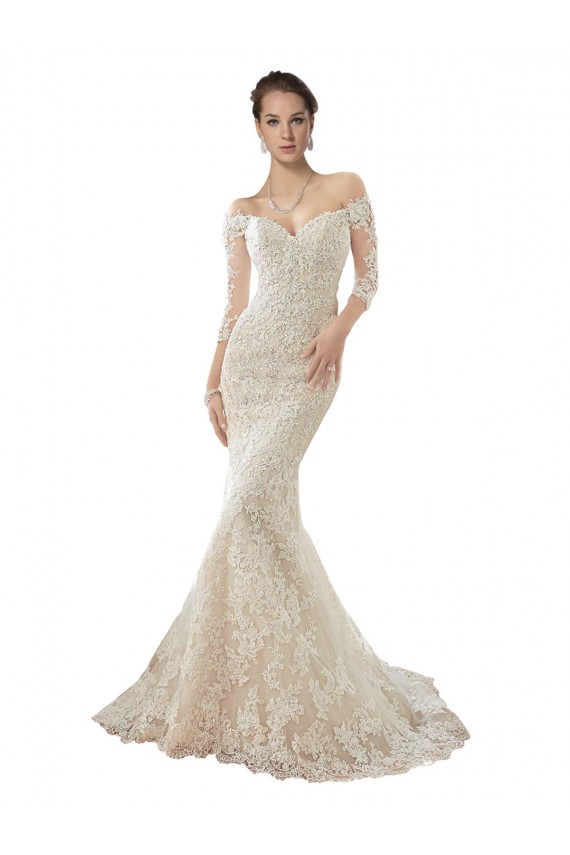 Shop Long Sleeves Off the Shoulder Trumpet Lace Wedding Dress Geelong