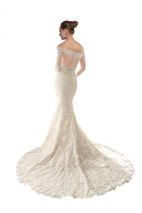Shop Long Sleeves Off the Shoulder Trumpet Lace Wedding Dress Geelong