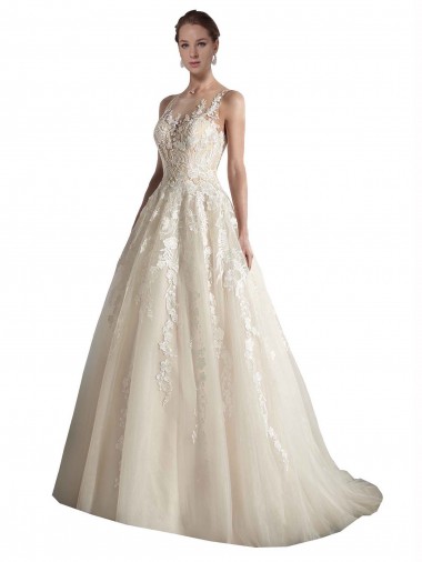 Illusion Neck A-Line Tulle Wedding Dress Geelong