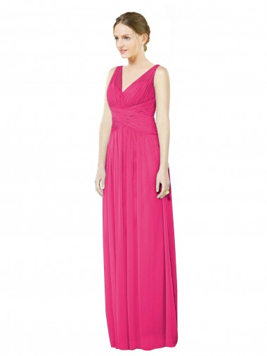 Shop Sleeveless V-Neck Long Chiffon Bridesmaid Dress with V-Back Geelong