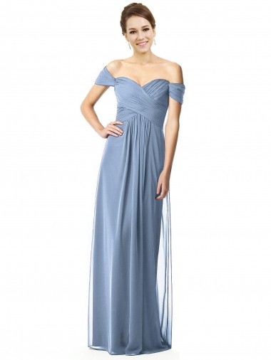 Shop Off the Shoulder Chiffon Bridesmaid Dress with Draped Bodice Geelong