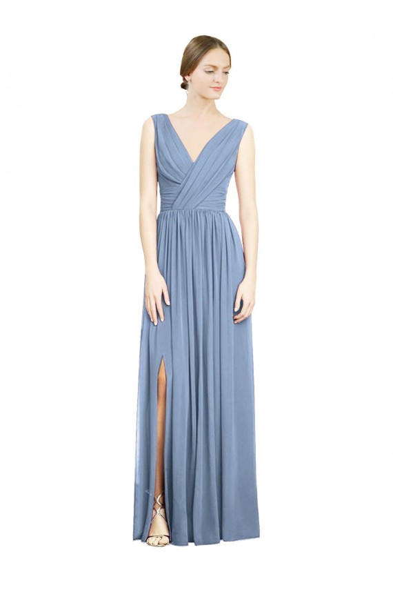 Sleeveless Draped Chiffon Maxi Bridesmaid Dress with Front Slit Geelong