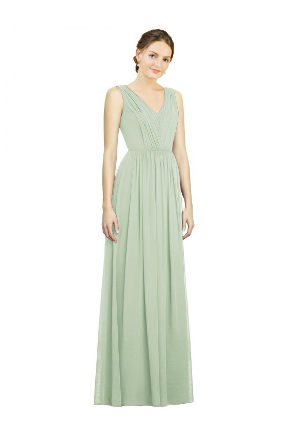 Natural Waist V-Neck Draped Chiffon Bridesmaid Dress Geelong