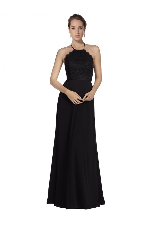 Shop Lace Halter Neckline Chiffon A-Line Bridesmaid Dress with Sheer Back Geelong