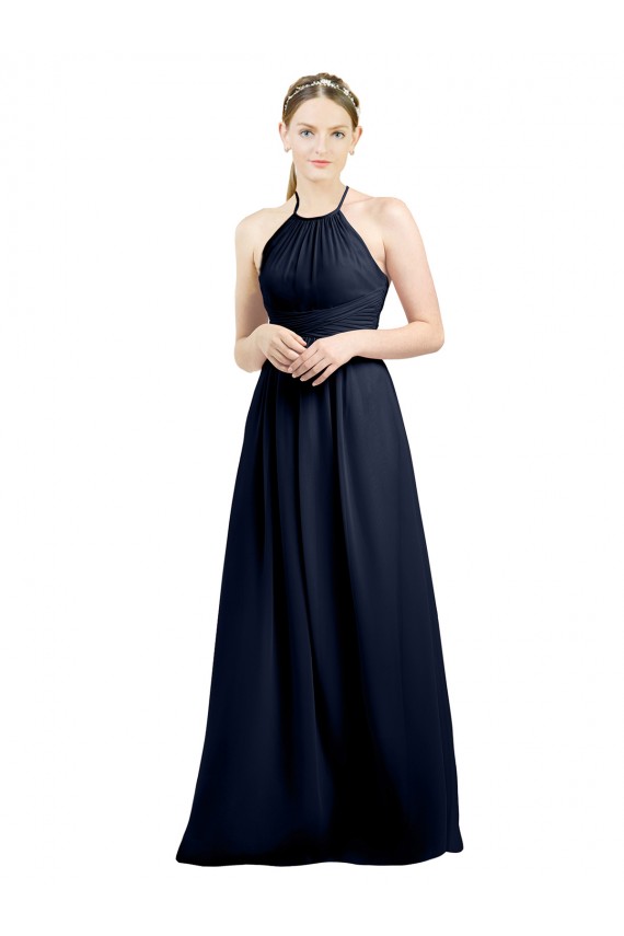 Shop Halter High Neck Long Chiffon Bridesmaid Dress with Open Back Geelong
