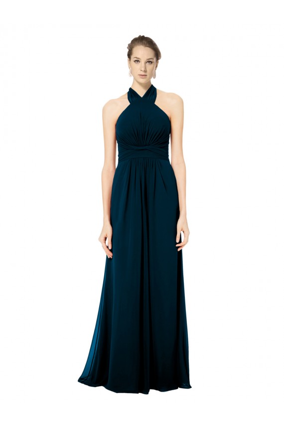 Shop Keyhole Back Long Chiffon Halter Dress with Halter Straps Cross Neck Geelong