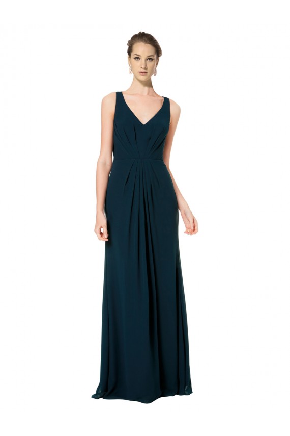 Long Chiffon V-Neck Sleeveless Bridesmaid Dress with Large Keyhole Back Geelong