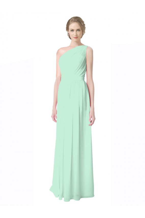 One Shoulder Chiffon Bridesmaid Dress with Asymmetrical Ruched Bodice Geelong