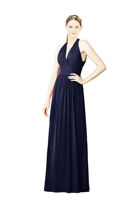 V-Neck Halter Long Open Back Chiffon Bridesmaid Dress Geelong