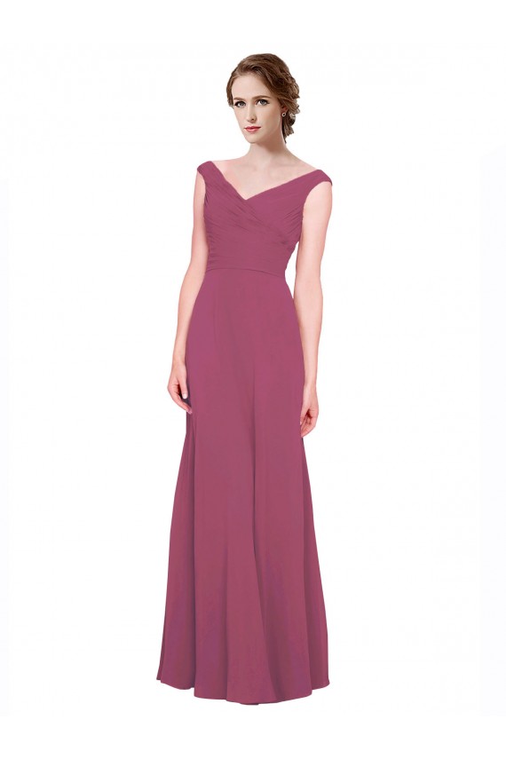 V-Neckline Long Chiffon Bridesmaid Dress with Wide V-Back Geelong