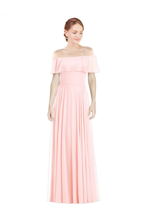 Off the Shoulder Long Bridesmaid Dress With Ruffle Overlay Geelong