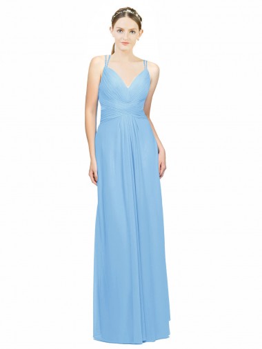 Shop Double Straps Shoulder V-Neck Sheath Chiffon Bridesmaid Dress with Keyhole Back Geelong