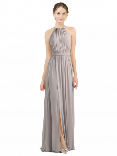 Shop Backless Halter Chiffon Bridesmaid Dress with Front Slit and Tie Open Back Geelong