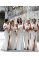 Chiffon Long Champagne Evening Dress with Sexy High Slit and Front Ruffles Geelong