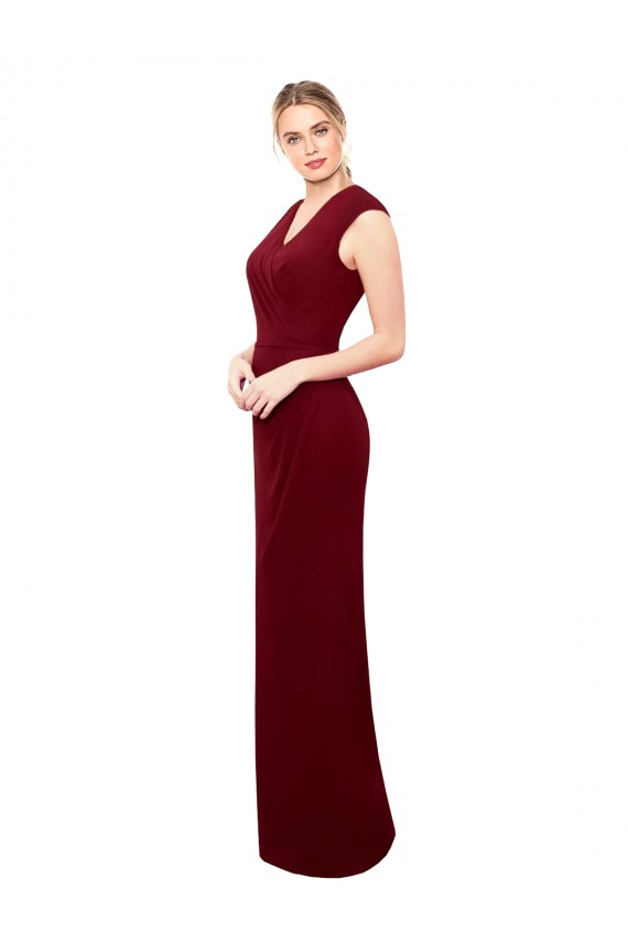Shop Cap Sleeves Chiffon Bridesmaid Dress / Prom Dress with Pleated V-Neck Bodice Geelong