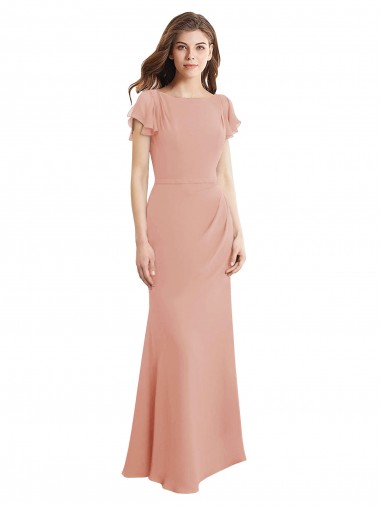 Cap Sleeves Long Chiffon Bridesmaid Dress / Prom Dress with Low V-Back Geelong