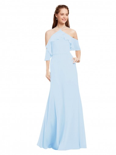 Shop Chiffon Halter Neck Bridesmaids Dress with Flounced Neckline Geelong