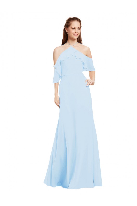 Chiffon Halter Neck Bridesmaids Dress with Flounced Neckline Geelong