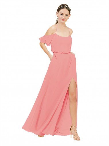 Shop Draped Off the Shoulder Sleeves Chiffon Bridesmaid Dress Geelong