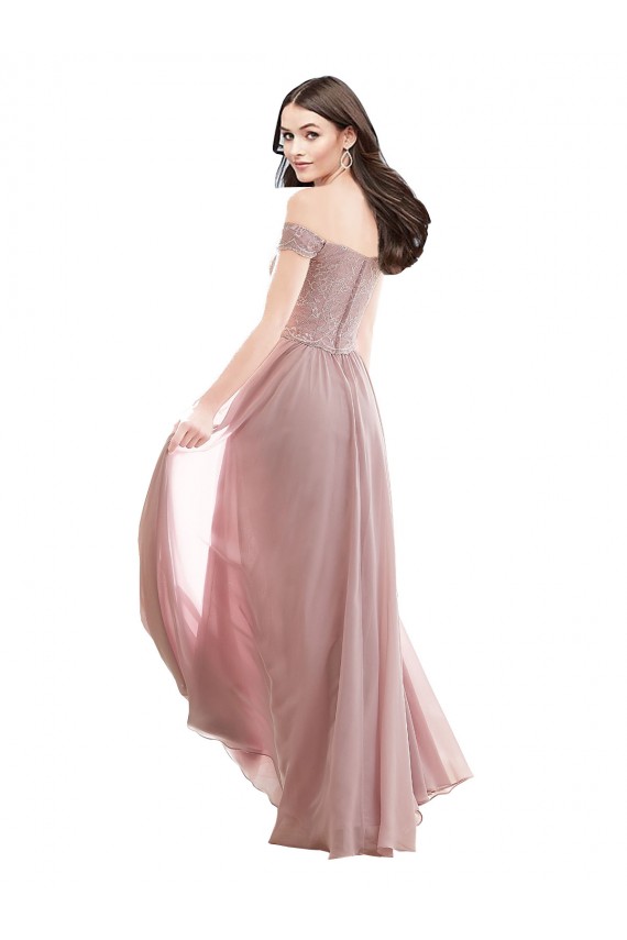 Shop Floor Length Chantilly Lace Off the Shoulder Chiffon Bridesmaid Dress Geelong