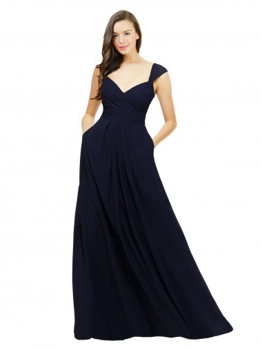 Shop Chiffon Bridesmaid Dress with Rouched Draped Bodice and Watteau Back Geelong