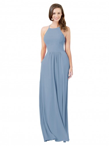 Shop Chiffon Bridesmaid Dress with High Halter Neckline Geelong