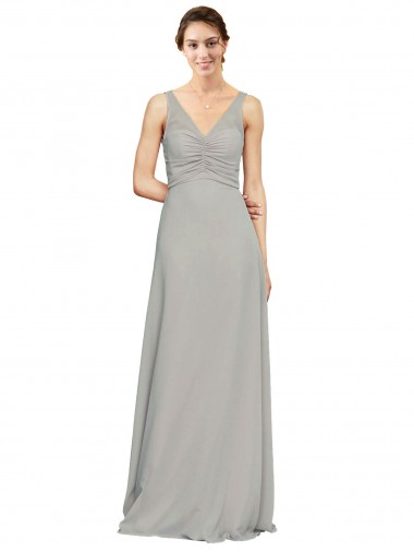 Shop V-Neck Chiffon Bridesmaid Dress with Illusion Gathered Bodice Geelong