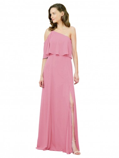 Shop Sleeved One Shoulder Chiffon Bridesmaids Dress with Draped Ruffle Overlay Geelong