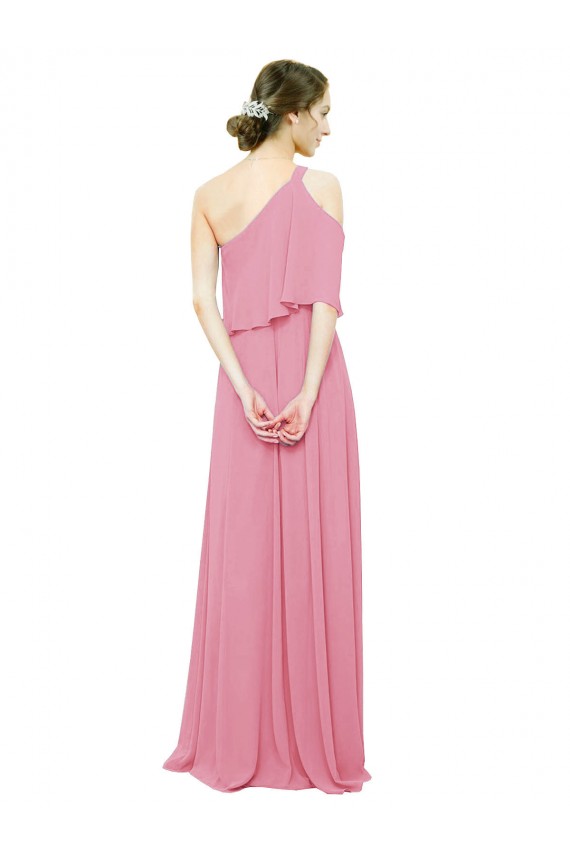Sleeved One Shoulder Chiffon Bridesmaids Dress with Draped Ruffle Overlay Geelong