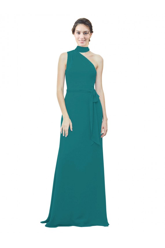 One Shoulder Chiffon Bridesmaids Dress with Scarf Tie Neckline Geelong