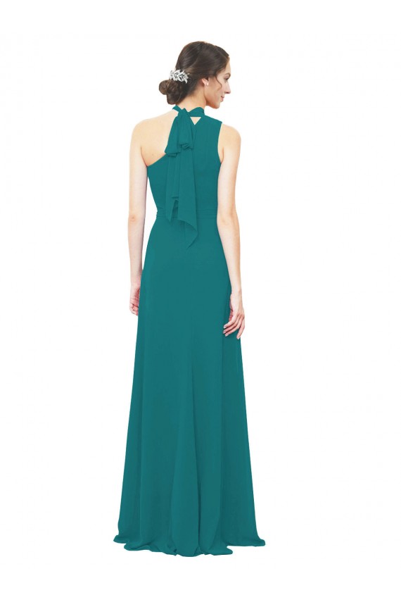 One Shoulder Chiffon Bridesmaids Dress with Scarf Tie Neckline Geelong