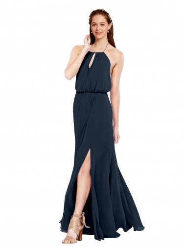 Shop Grecian Style Halter Chiffon Bridesmaid Dress with Keyhole and Slit Geelong