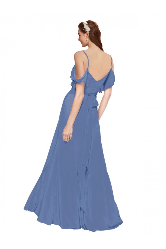 Mock-Wrap Off the Shoulder Long Chiffon Bridesmaid Dress with Side Slit Geelong