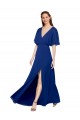 V-Neck Long Chiffon Bridesmaid Dress with Dolman Sleeved Bodice and Slit Geelong