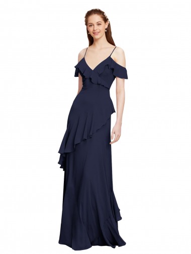 Shop Cascading Ruffles Long Chiffon Bridesmaid Dress with Cold Shoulder Geelong
