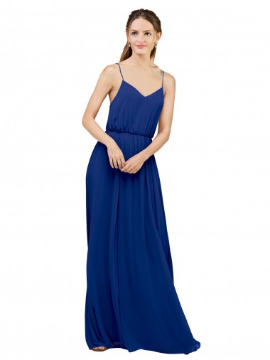 Shop Long Chiffon Bridesmaid Dress with Spaghetti Strap Bodice Geelong