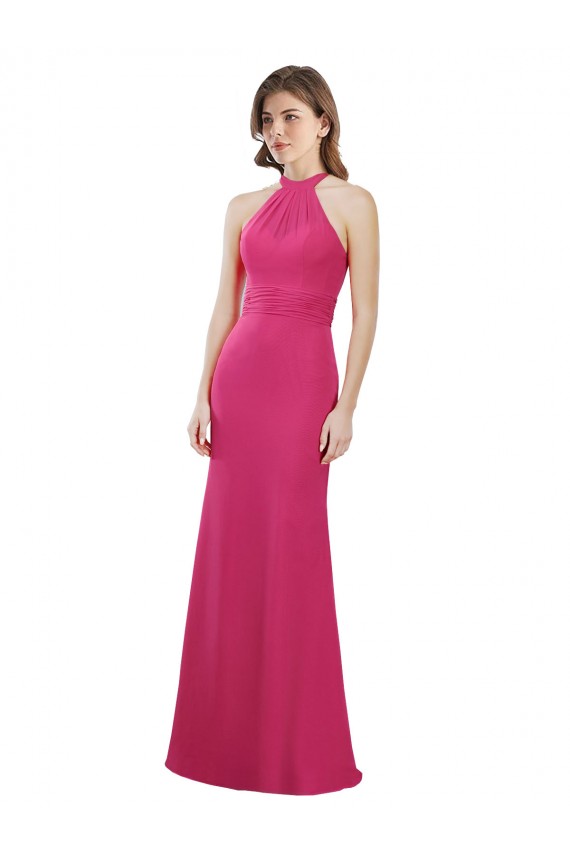 Slim A-Line Long Chiffon Bridesmaid Dress with Strappy Back Geelong