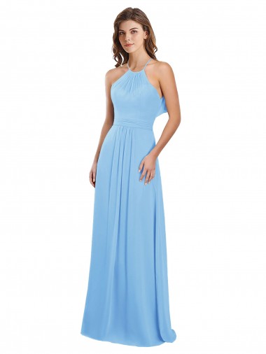 Shop Chiffon A-Line Bridesmaid Dress with Halter Neck and Ruffled Back Straps Geelong