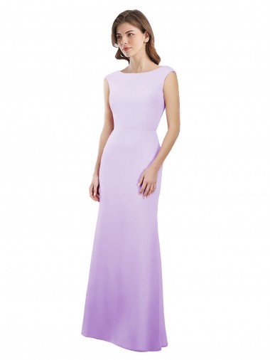 Chiffon Column Bridesmaid Dress with High Round Neckline and Cap Sleeves Geelong