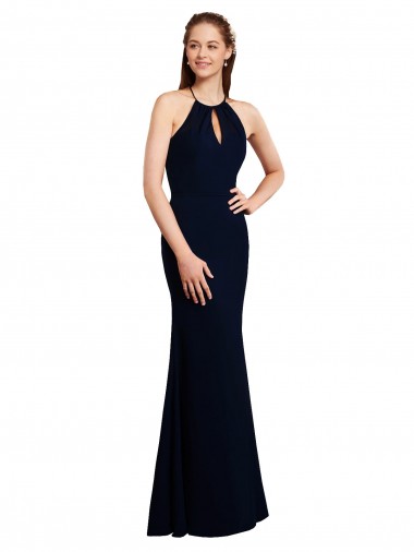 Shop Fluted Long Chiffon Bridesmaid Dress with Halter Neckline and Keyhole Geelong
