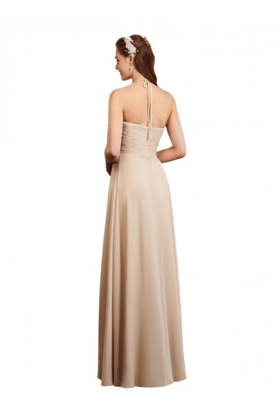 Shop Draped Halter Neck Long Chiffon Bridesmaid Dress with Tie Back Geelong
