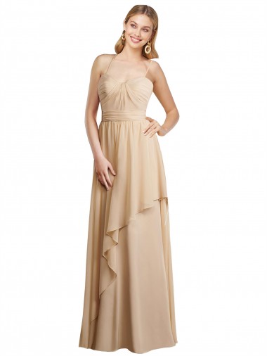 Shop Draped Long Chiffon A-Line Dress with Cascading Ruffles Geelong