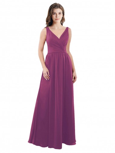 Long Chiffon A-Line Bridesmaid Dress with V-Neck Wrap Bodice Geelong