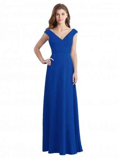 Shop Draped Shoulder V-Neck Long Chiffon Bridesmaid Dress Geelong